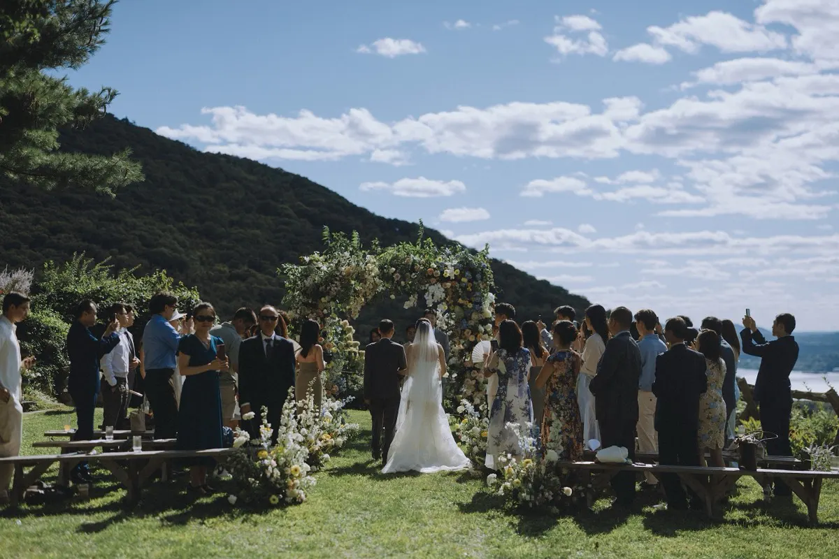 A wedding ceremony surrounded by family and friends